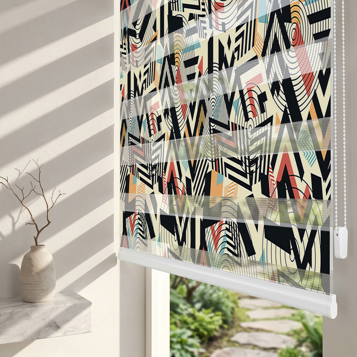 Siyah Krem Geometrik Çizgi Desen Genç Odası Zebra Stor Perde – ürün görseli 2