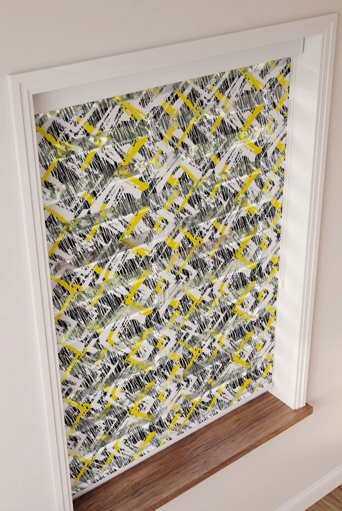 Siyah Sarı Fırça Darbeli Zigzag Genç Odası Zebra Stor Perde – ürün görseli 3