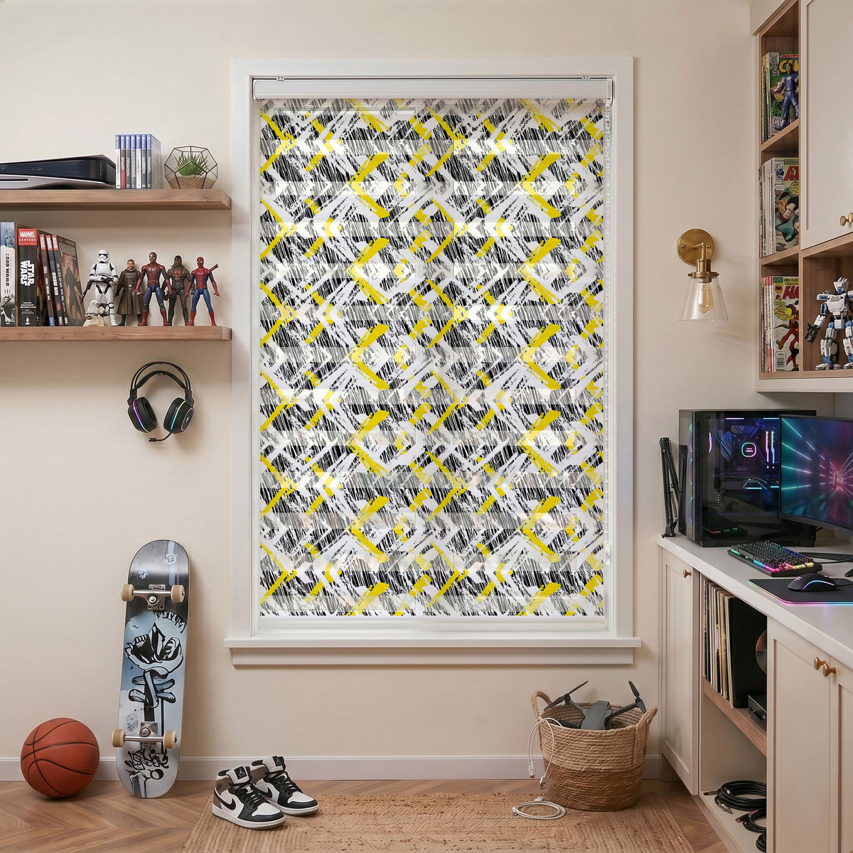 Siyah Sarı Fırça Darbeli Zigzag Genç Odası Zebra Stor Perde – ürün görseli 7
