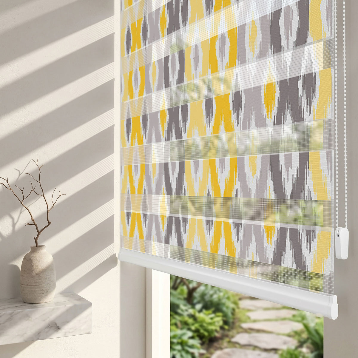 Sarı Gri Ikat Etnik Desen Salon Zebra Stor Perde – ürün görseli 2