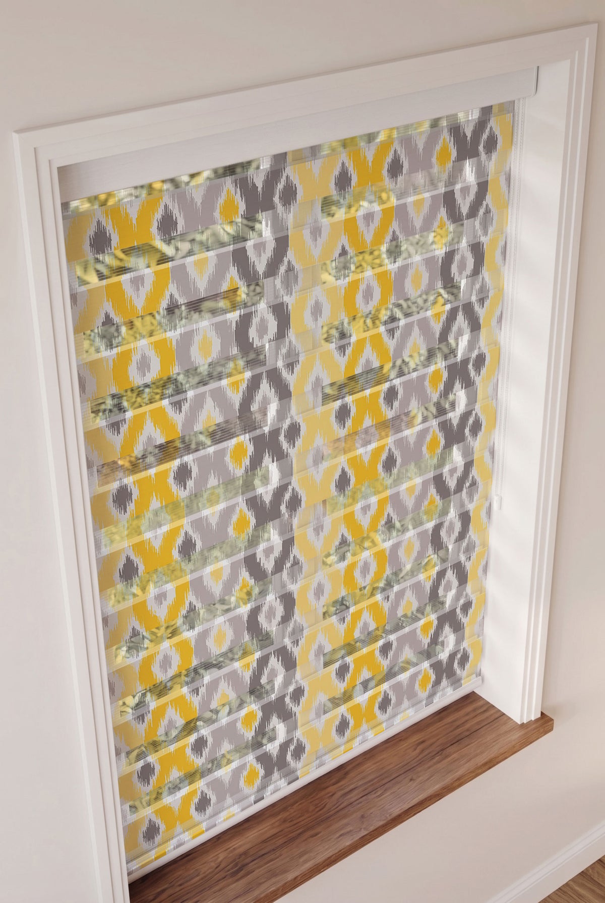 Sarı Gri Ikat Etnik Desen Salon Zebra Stor Perde – ürün görseli 3