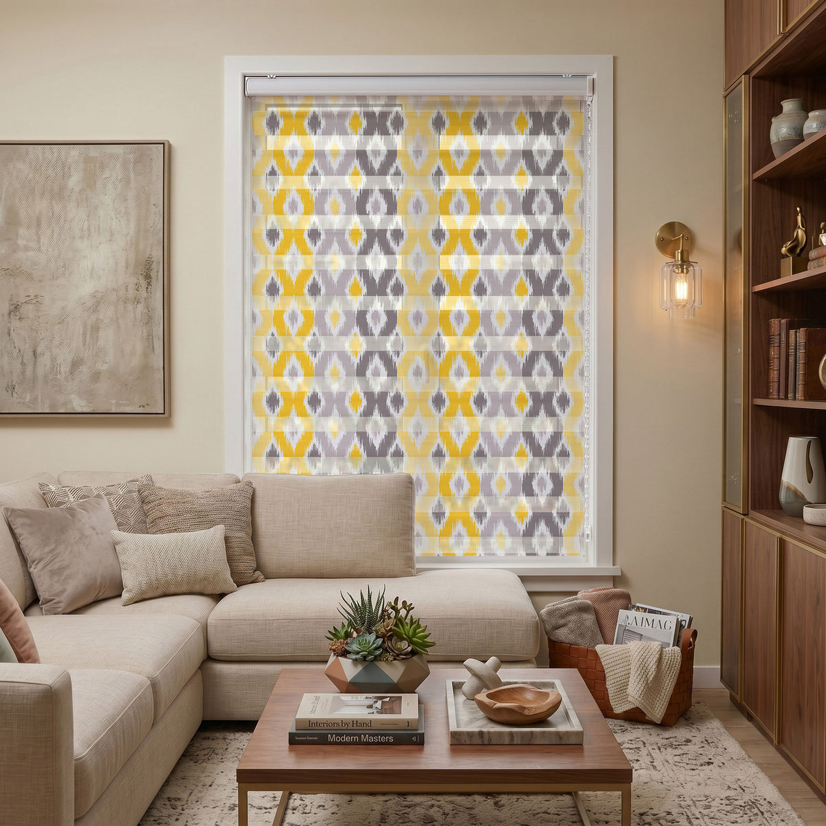 Sarı Gri Ikat Etnik Desen Salon Zebra Stor Perde – ürün görseli 7