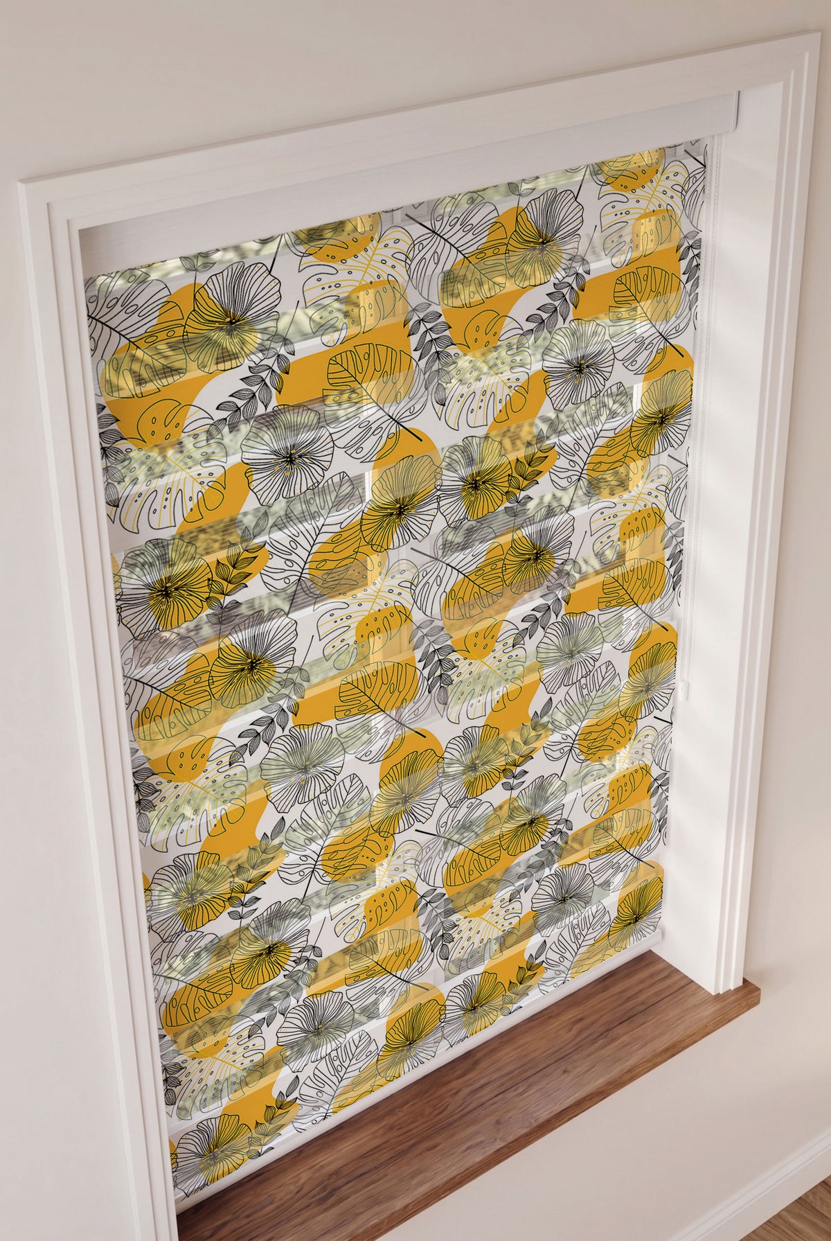 Hardal Lekeli Çizim Yapraklar Çiçekler Zebra Stor Perde – ürün görseli 3