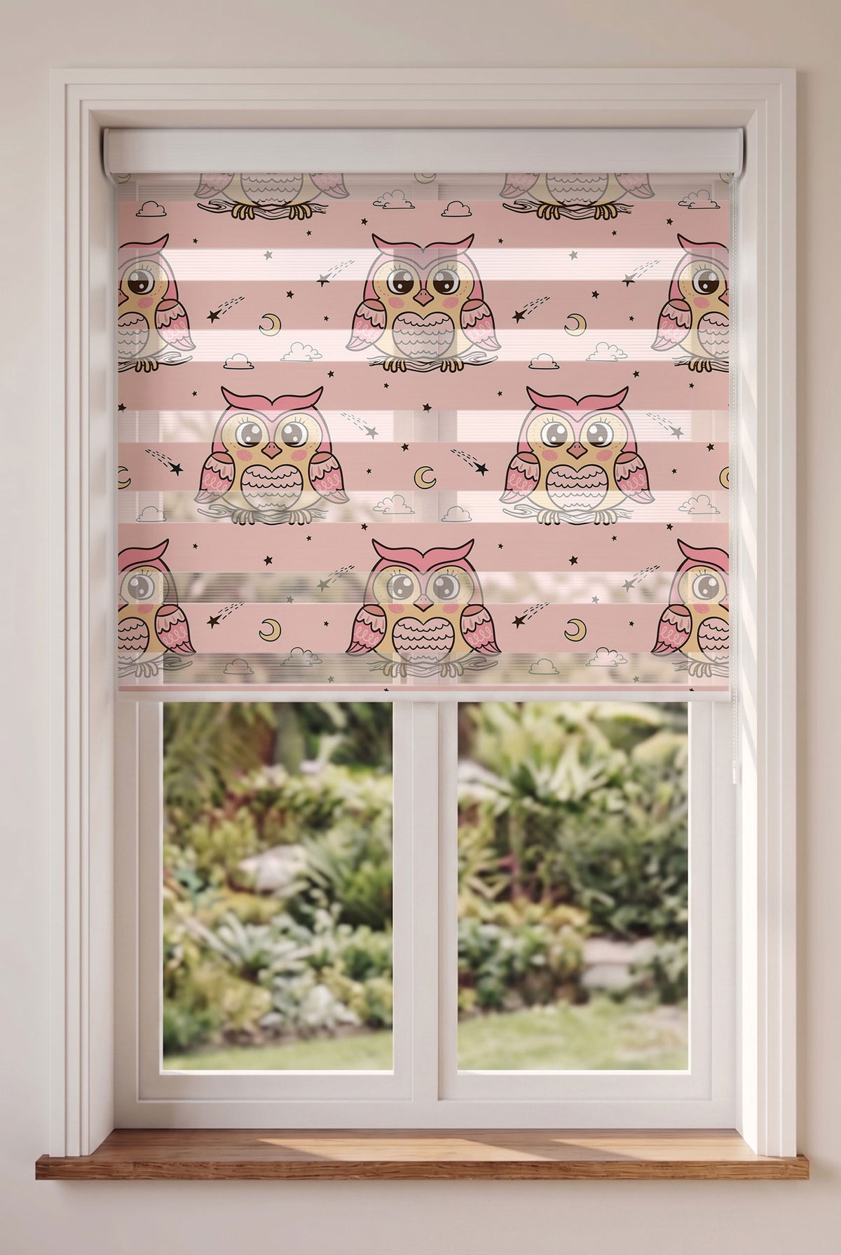 Pembe Baykuş ve Kayan Yıldızlar Bebek Odası Zebra Stor Perde – ürün görseli 4