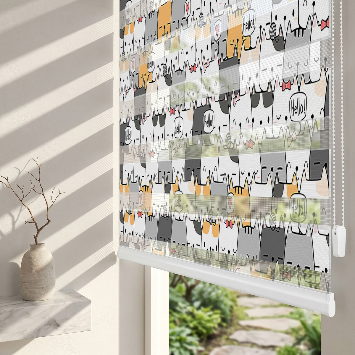 Hello Yazılı Kedi Kalabalığı Çocuk Odası Zebra Stor Perde – ürün görseli 2