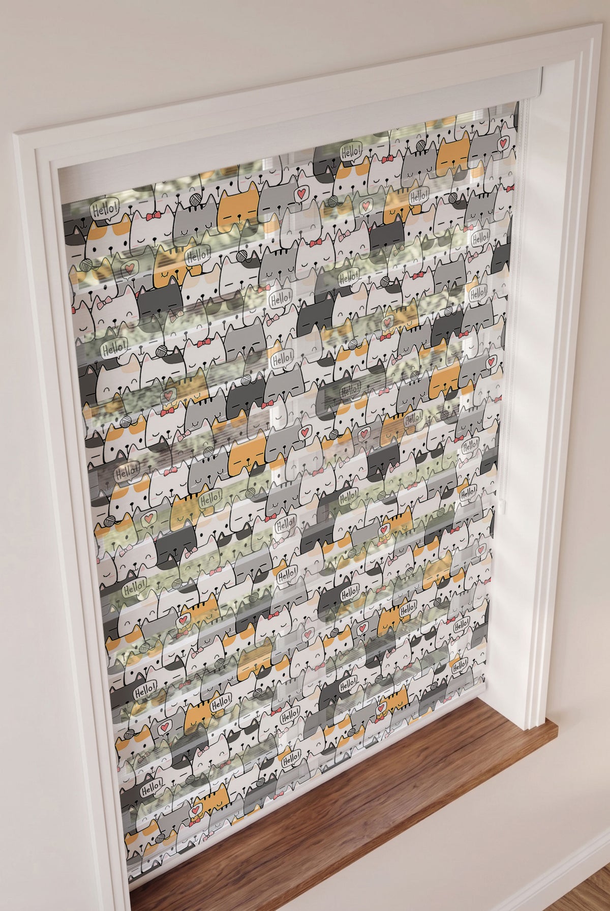 Hello Yazılı Kedi Kalabalığı Çocuk Odası Zebra Stor Perde – ürün görseli 3