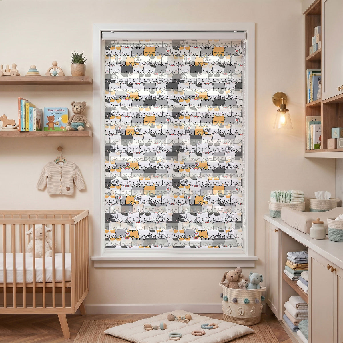 Hello Yazılı Kedi Kalabalığı Çocuk Odası Zebra Stor Perde – ürün görseli 7