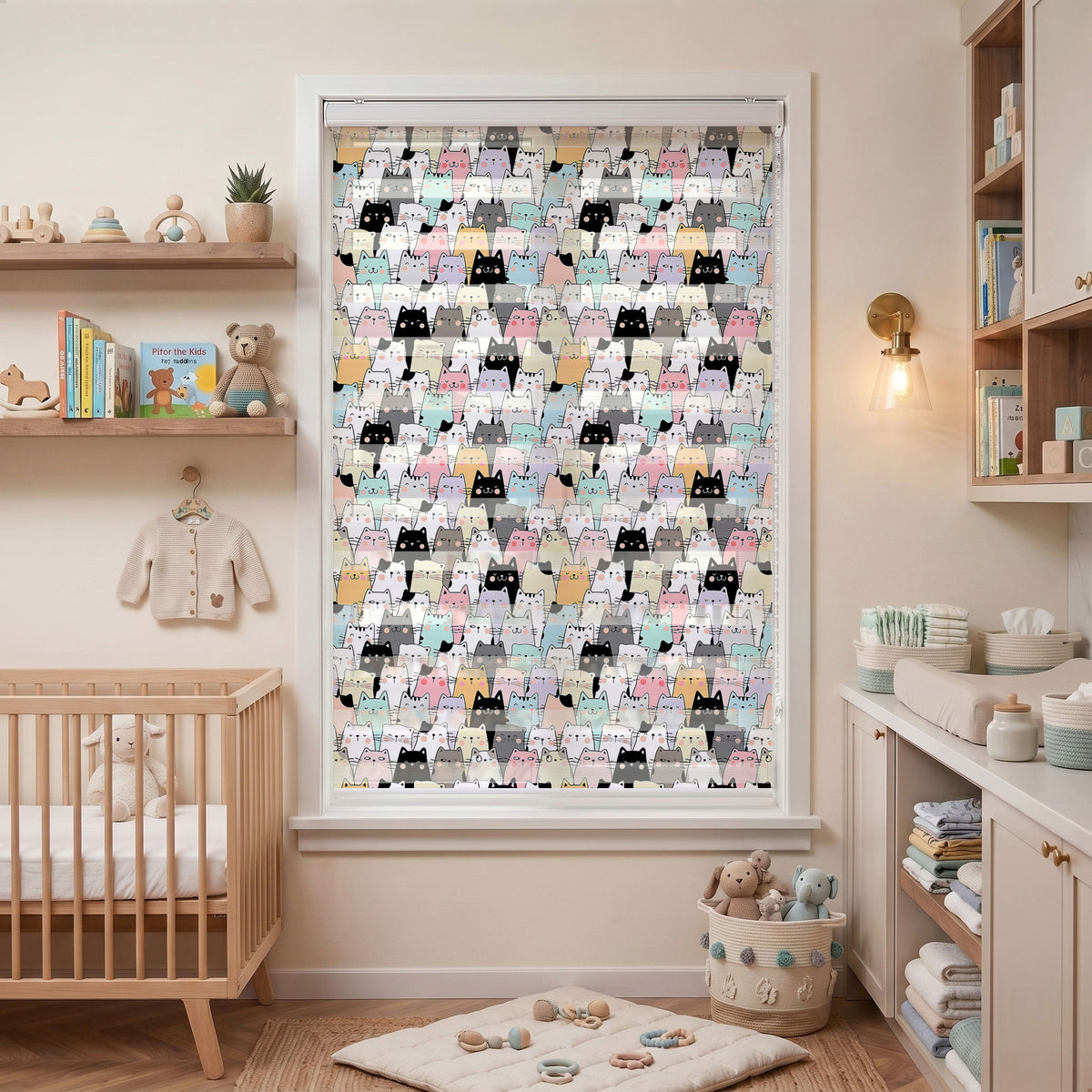 Pastel Kedi Yüzleri Kalabalığı Çocuk Odası Zebra Stor Perde – ürün görseli 7