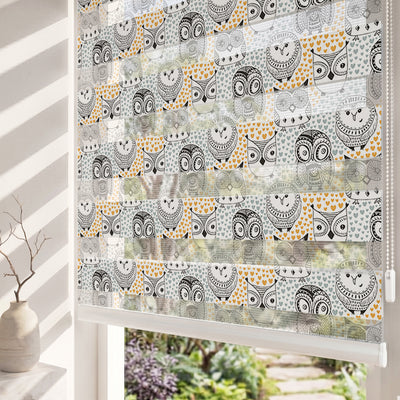 Etnik Çizim Baykuşlar ve Kalpler Genç Odası Zebra Stor Perde