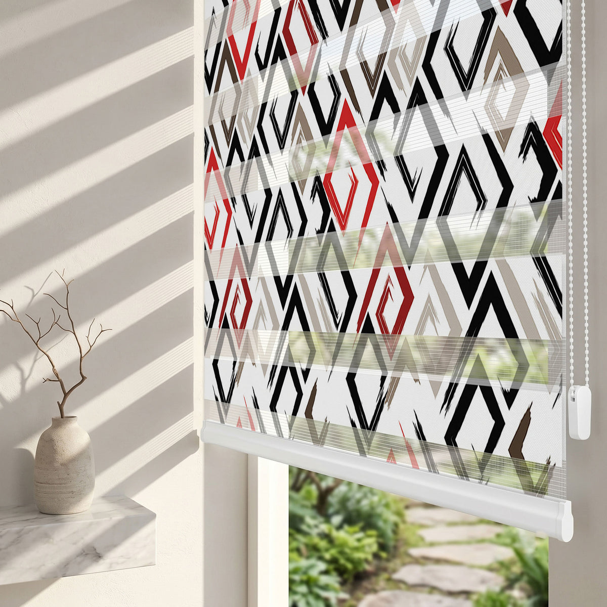 Kırmızı Siyah Fırça Spiral Desen Genç Odası Zebra Stor Perde – ürün görseli 2