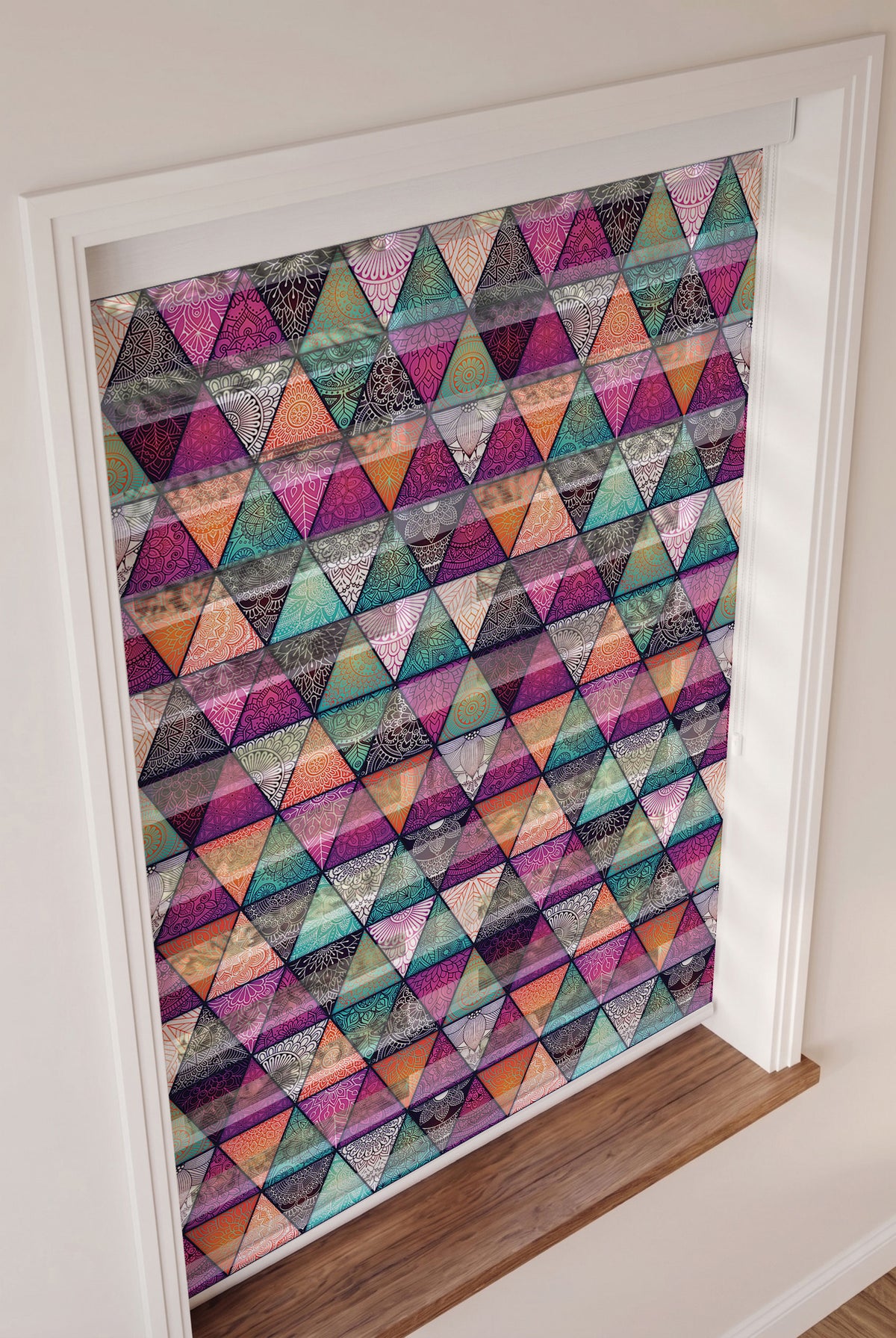 Renkli Mandala Üçgen Patchwork Salon Zebra Stor Perde – ürün görseli 3