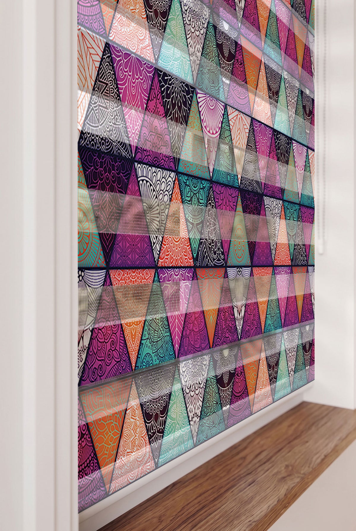 Renkli Mandala Üçgen Patchwork Salon Zebra Stor Perde – ürün görseli 5