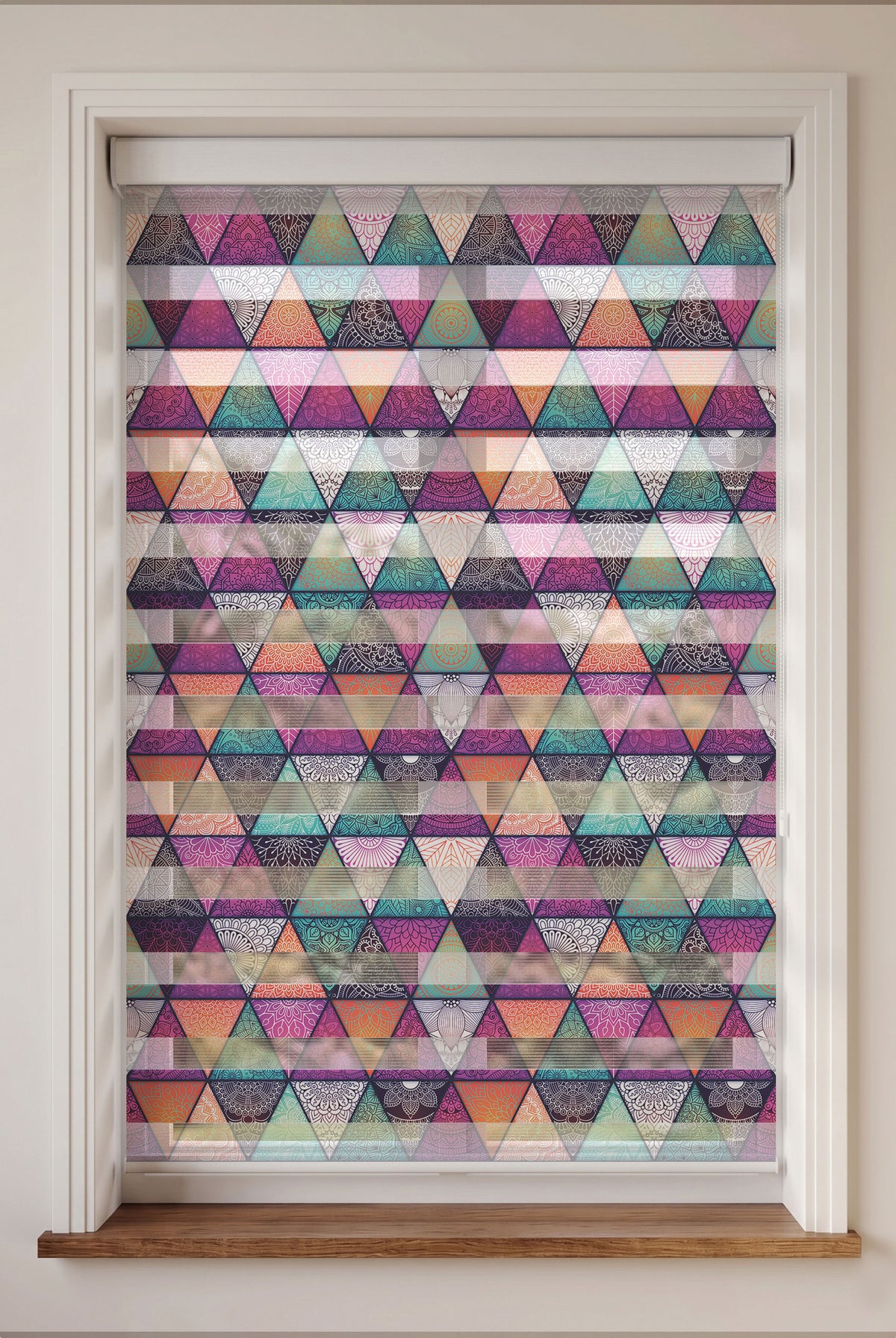Renkli Mandala Üçgen Patchwork Salon Zebra Stor Perde – ürün görseli 6