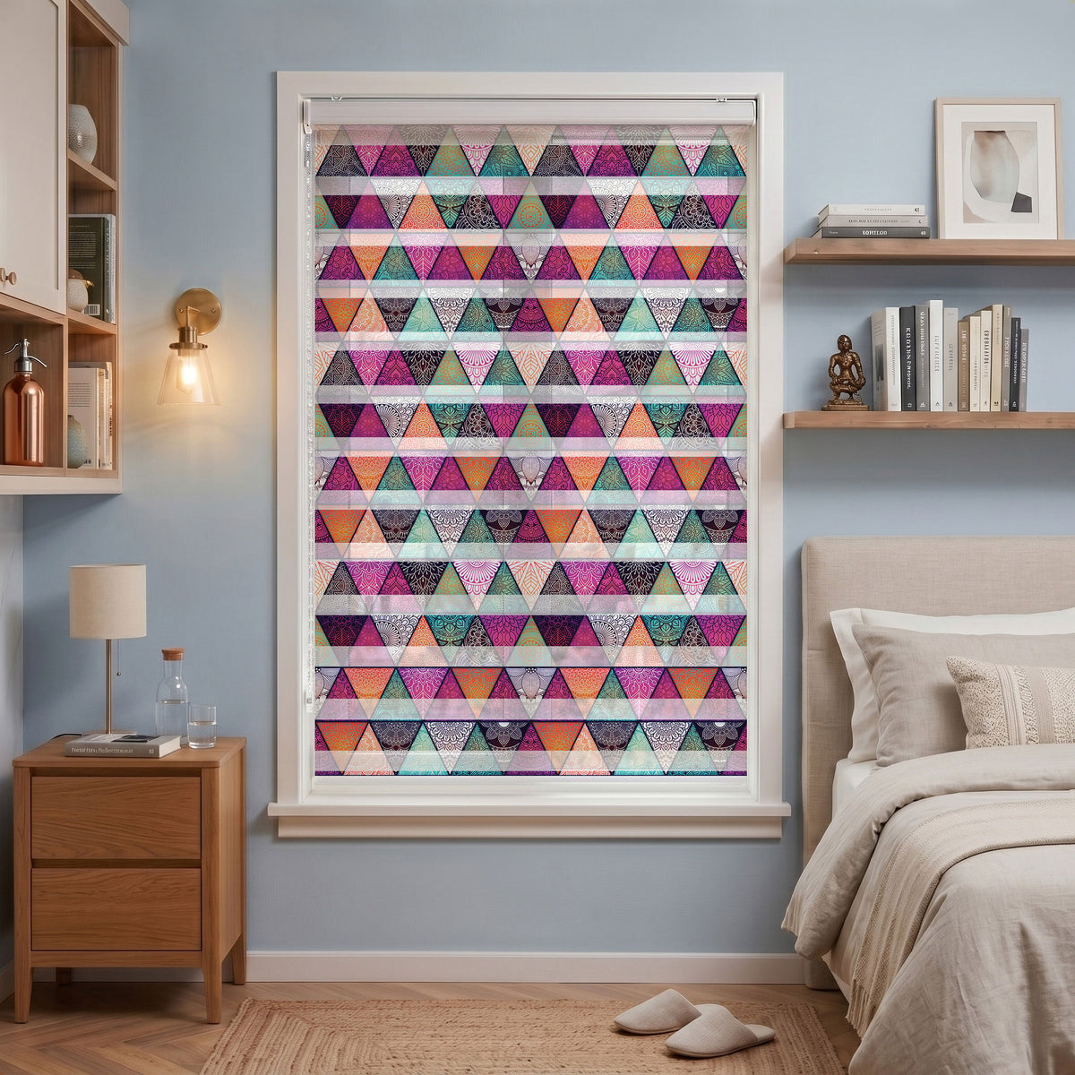 Renkli Mandala Üçgen Patchwork Salon Zebra Stor Perde – ürün görseli 7
