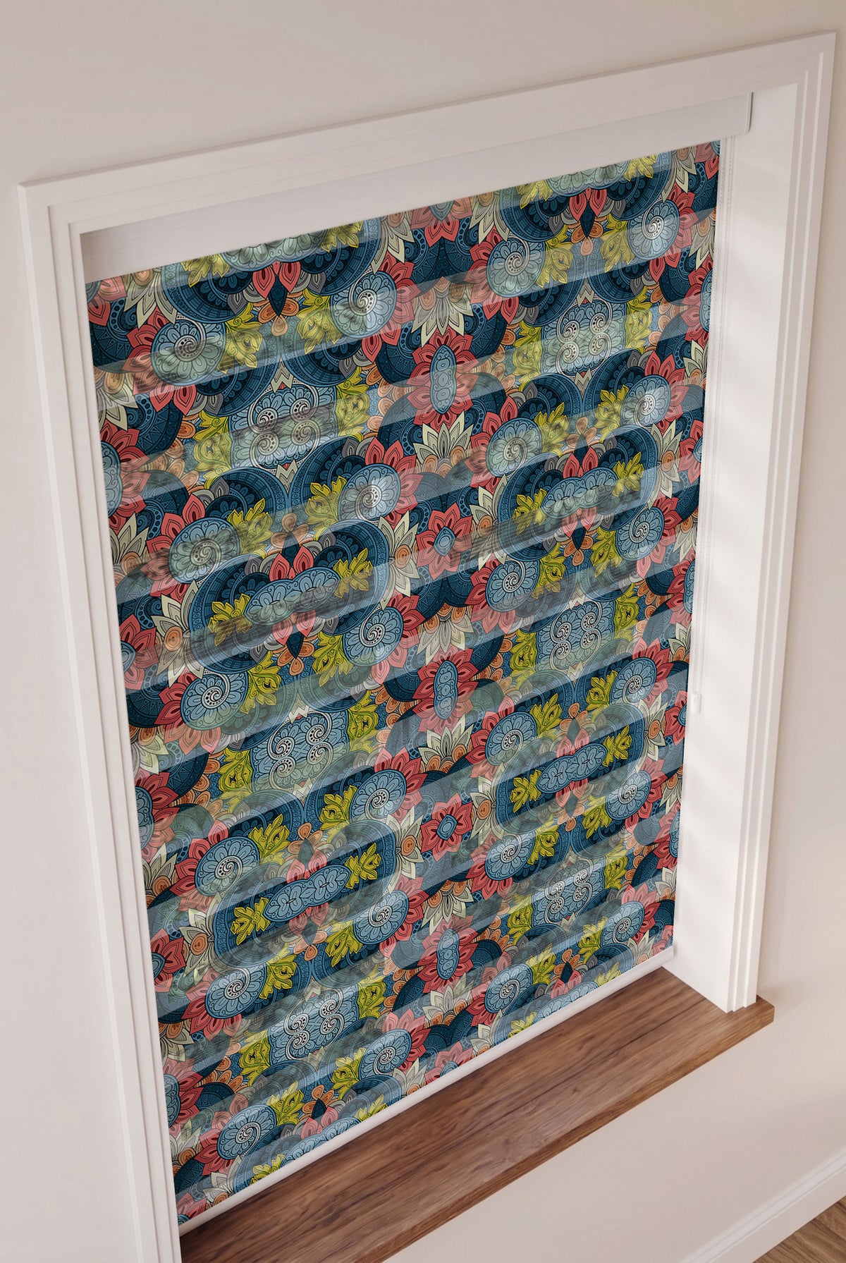 Mavi Kırmızı Sarı Etnik Mandala Salon Zebra Stor Perde – ürün görseli 3