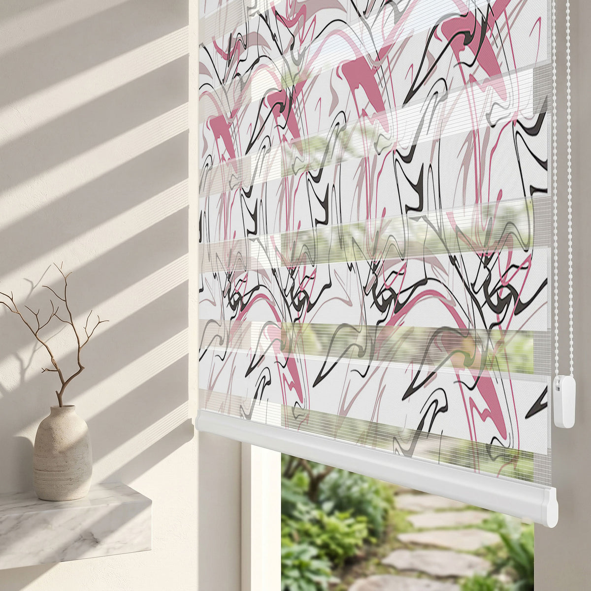 Pembe Siyah Akışkan Çizgiler Genç Odası Zebra Stor Perde – ürün görseli 2