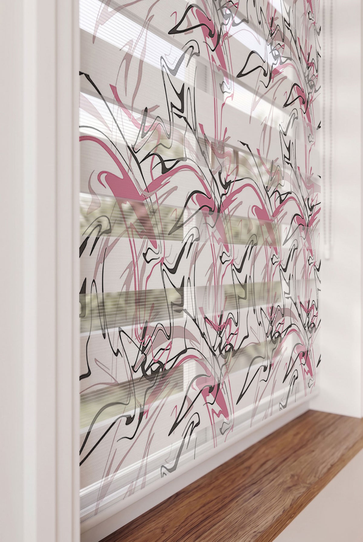 Pembe Siyah Akışkan Çizgiler Genç Odası Zebra Stor Perde – ürün görseli 5