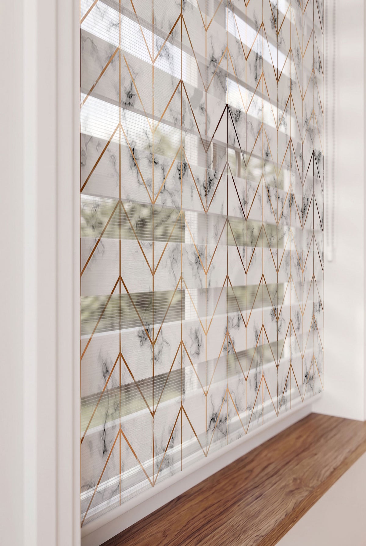 Mermer Dokulu Bakır Çizgili Zigzag Salon Zebra Stor Perde – ürün görseli 5