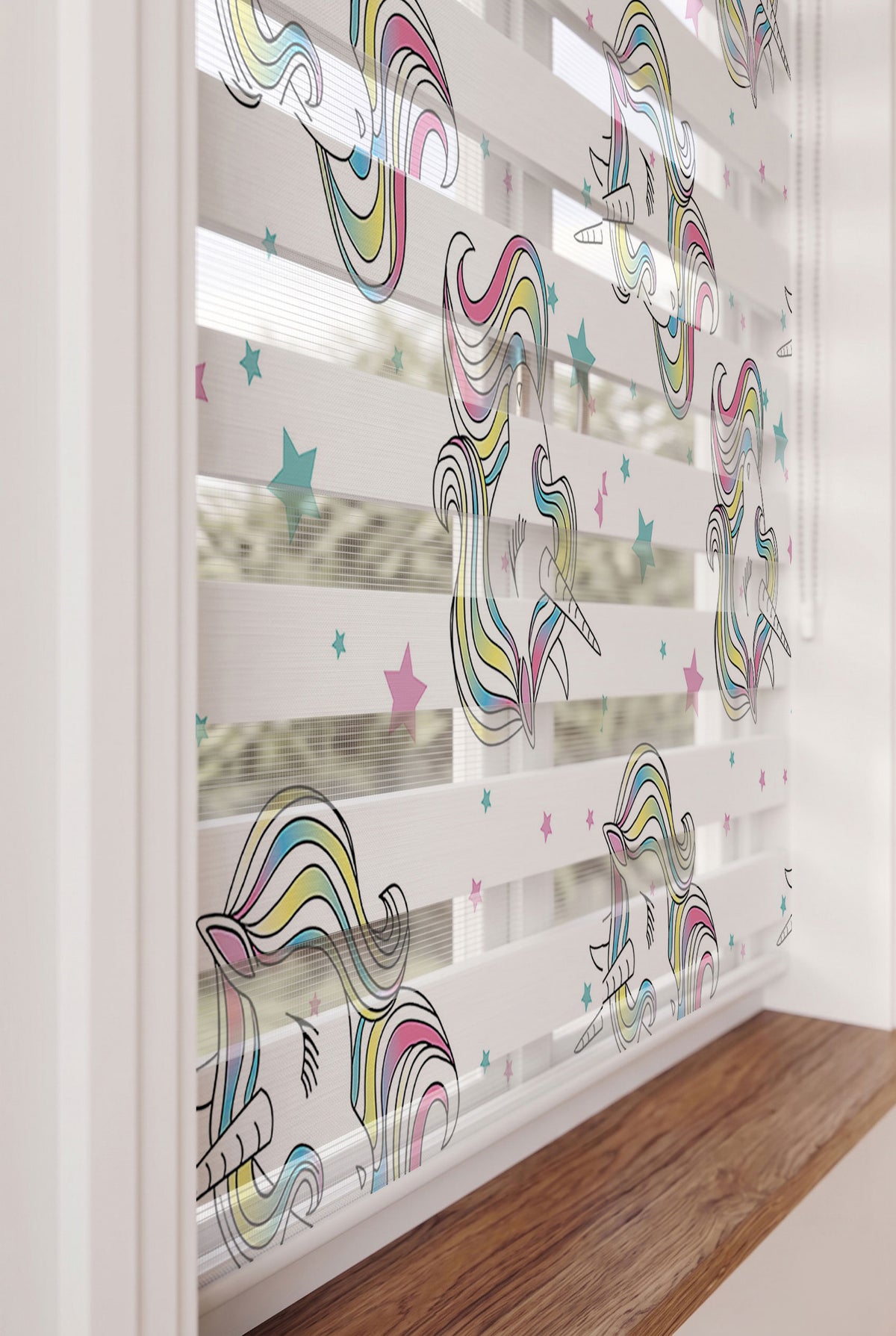 Gökkuşağı Yeleli Unicorn Yıldız Çocuk Odası Zebra Stor Perde – ürün görseli 5