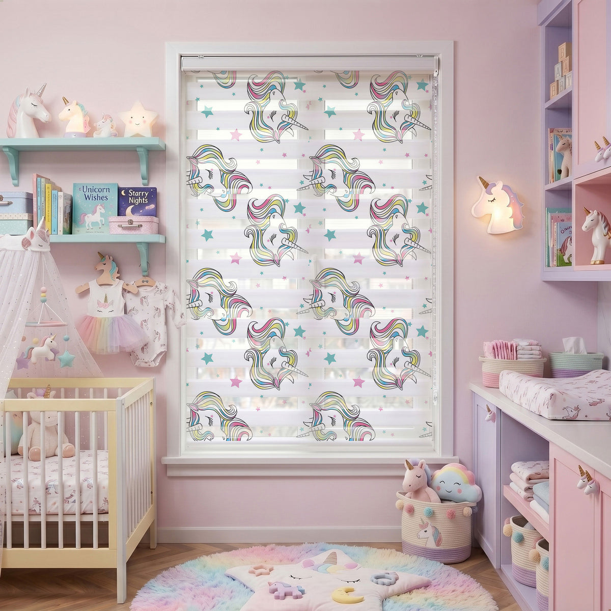 Gökkuşağı Yeleli Unicorn Yıldız Çocuk Odası Zebra Stor Perde – ürün görseli 7