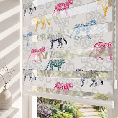 Renkli Çita Çizimleri Leopar Desen Zebra Stor Perde