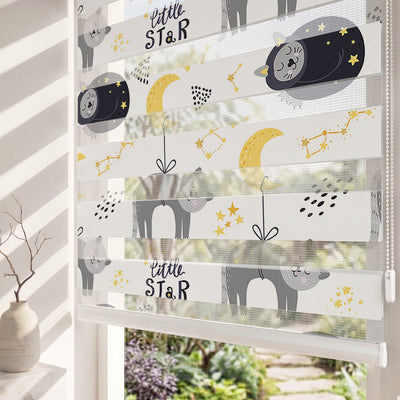 Uyuyan Kediler Ay Takımyıldızı Bebek Odası Zebra Stor Perde