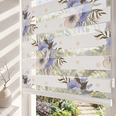 Lila Çiçek Buketleri Lavanta Yatak Odası Zebra Stor Perde