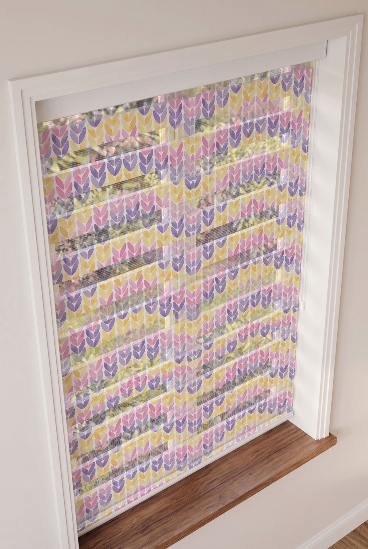Pembe Mor Sarı Yaprak Örgü Çocuk Odası Zebra Stor Perde – ürün görseli 3