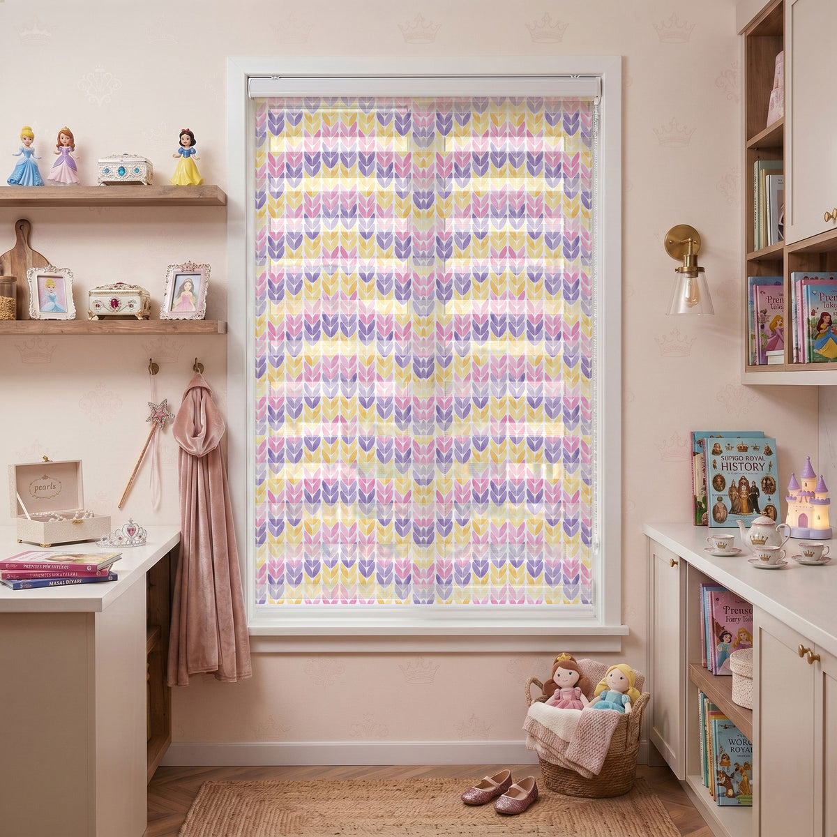 Pembe Mor Sarı Yaprak Örgü Çocuk Odası Zebra Stor Perde – ürün görseli 7