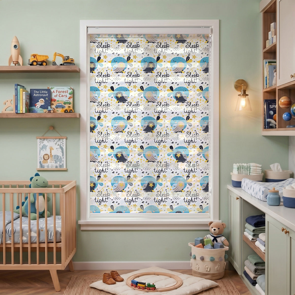 Mavi Uyuyan Kuşlar Yıldızlar Bebek Odası Zebra Stor Perde – ürün görseli 7