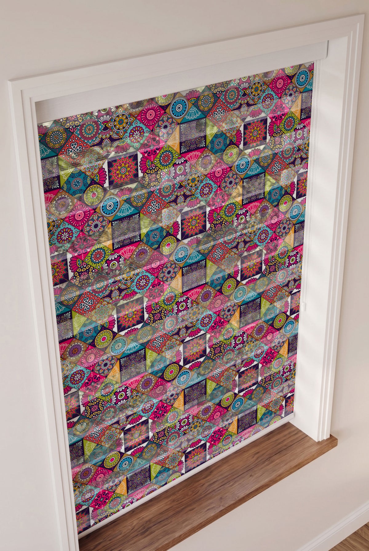 Pembe Mor Mandala Etnik Patchwork Salon Zebra Stor Perde – ürün görseli 3