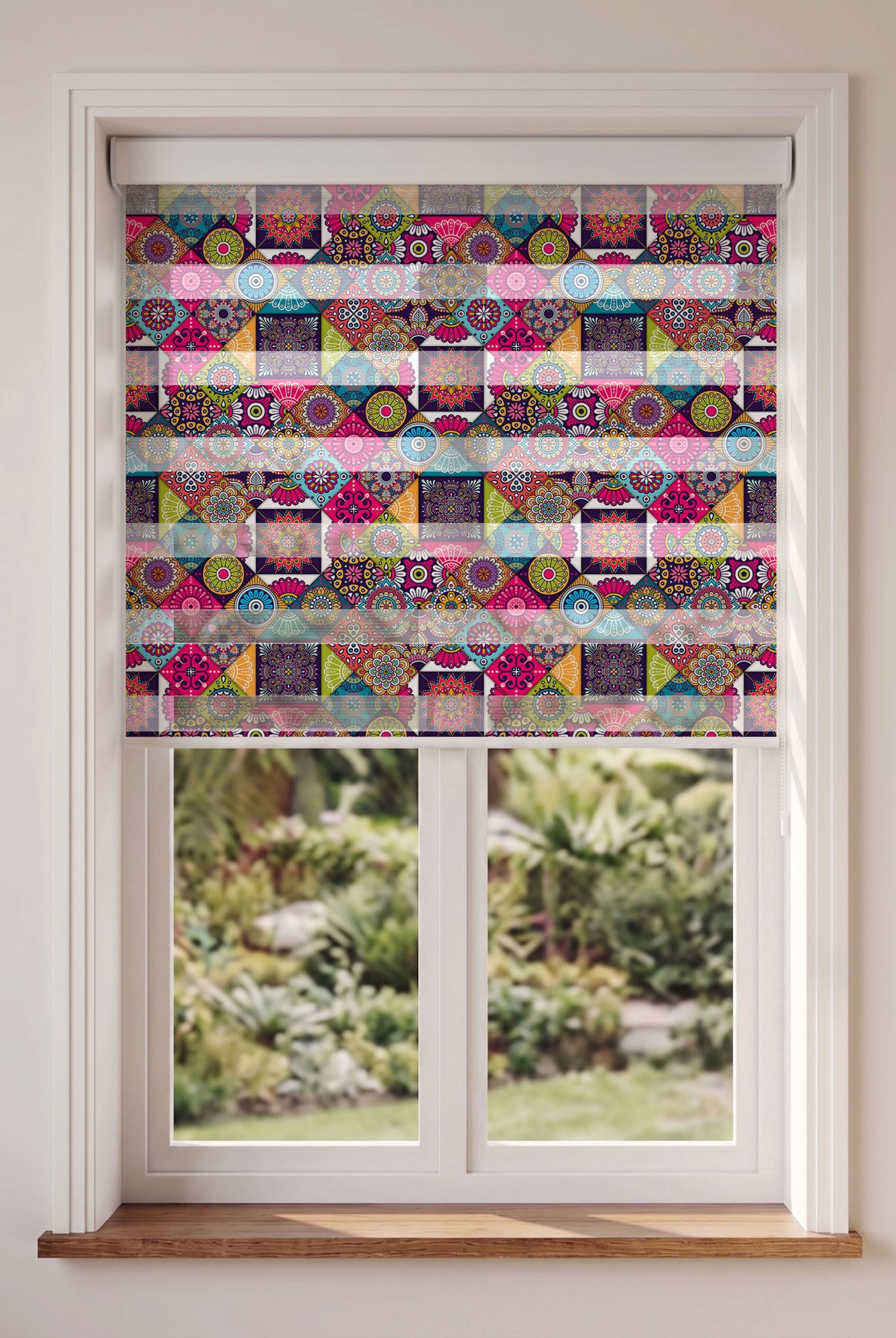 Pembe Mor Mandala Etnik Patchwork Salon Zebra Stor Perde – ürün görseli 4