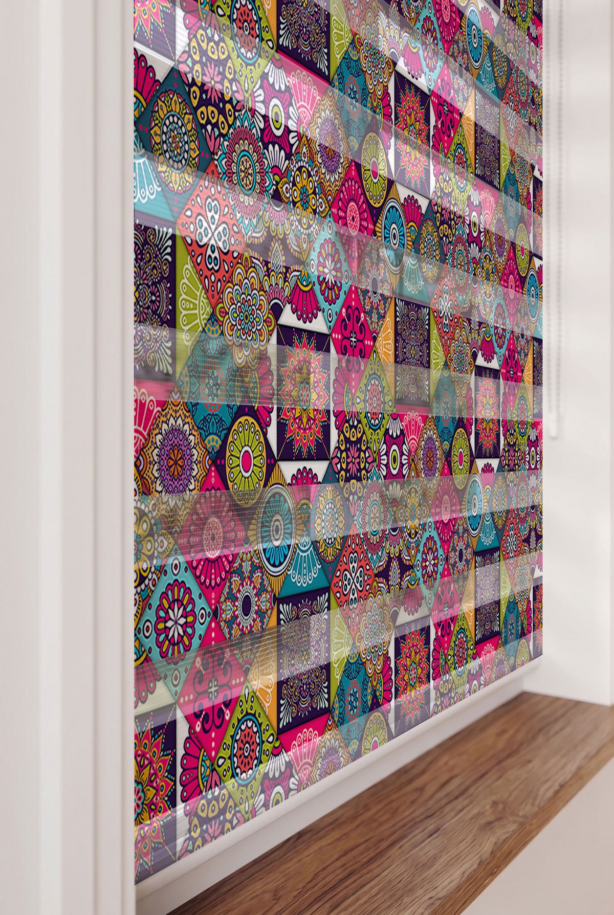 Pembe Mor Mandala Etnik Patchwork Salon Zebra Stor Perde – ürün görseli 5