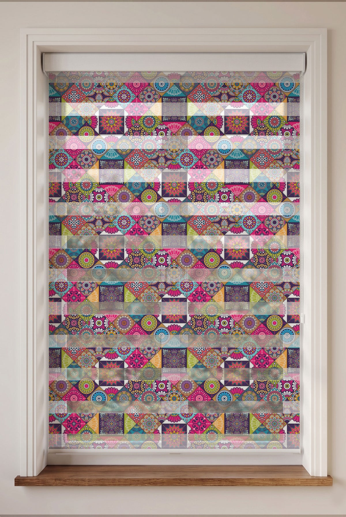 Pembe Mor Mandala Etnik Patchwork Salon Zebra Stor Perde – ürün görseli 6