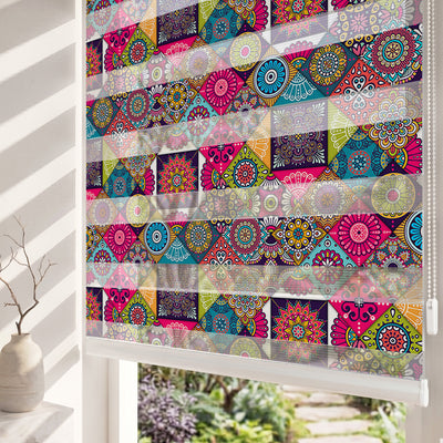 Pembe Mor Mandala Etnik Patchwork Salon Zebra Stor Perde