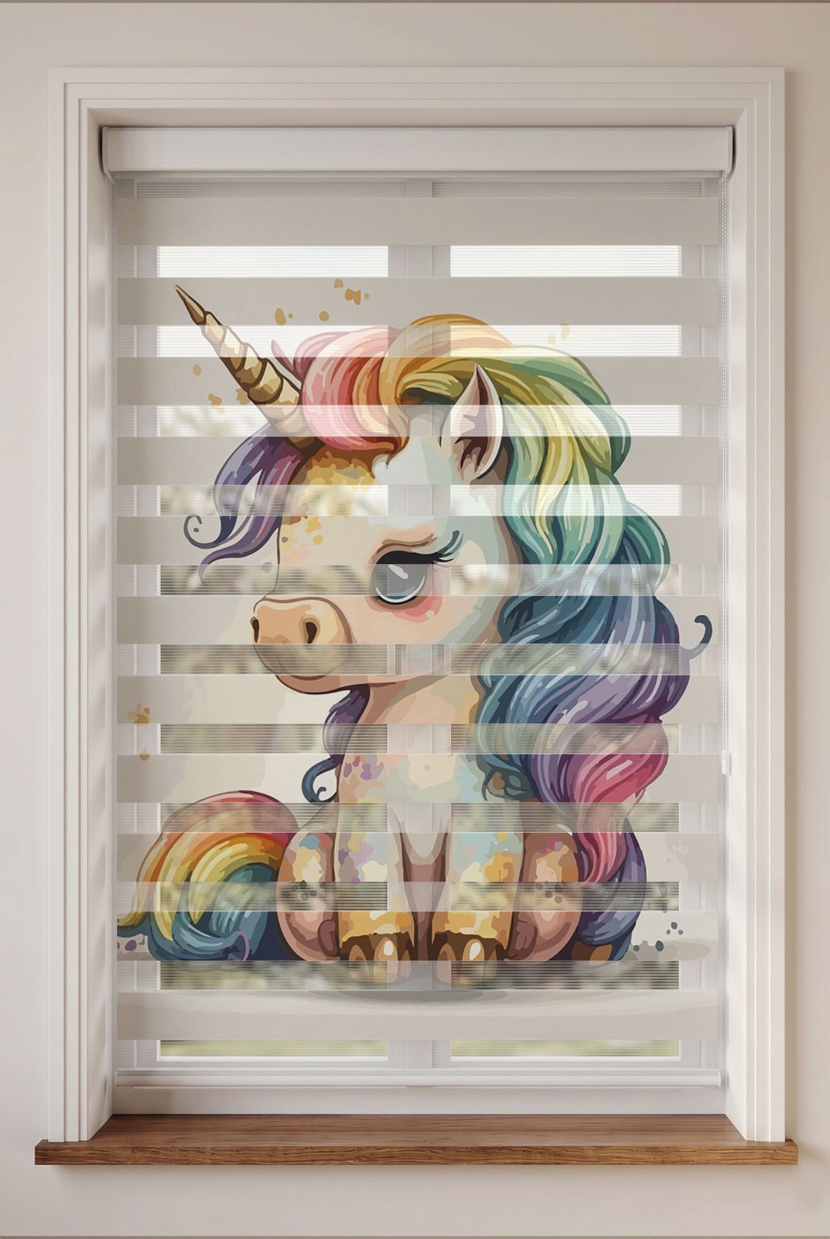 Gökkuşağı Yeleli Yavru Unicorn Çocuk Odası Zebra Stor Perde – ürün görseli 3