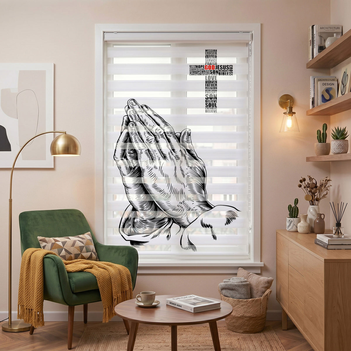 Dua Eden Eller Siyah Beyaz Çizim Ofis Zebra Stor Perde