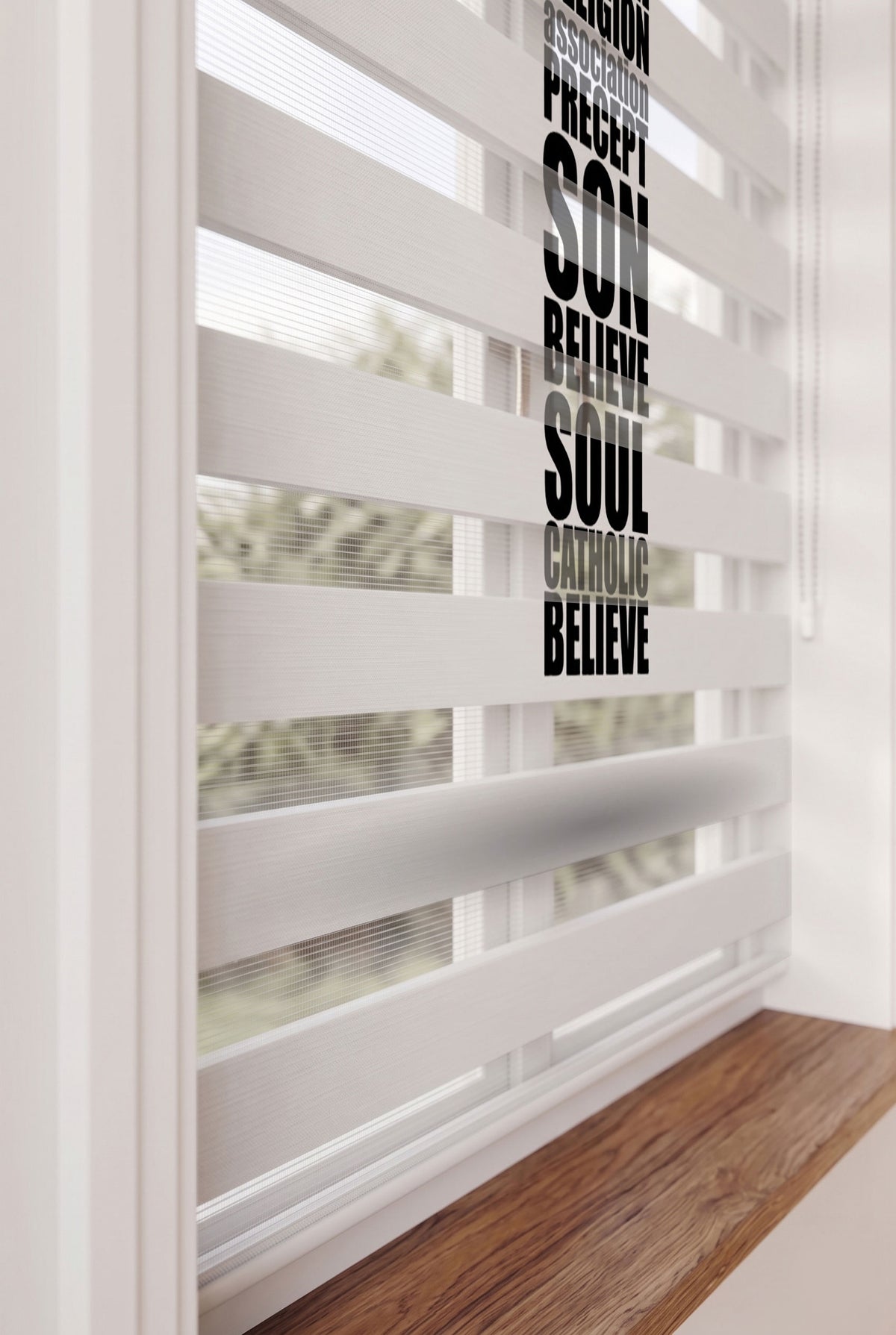 Kelimelerden Oluşan Siyah Haç Tipografi Zebra Stor Perde – ürün görseli 4