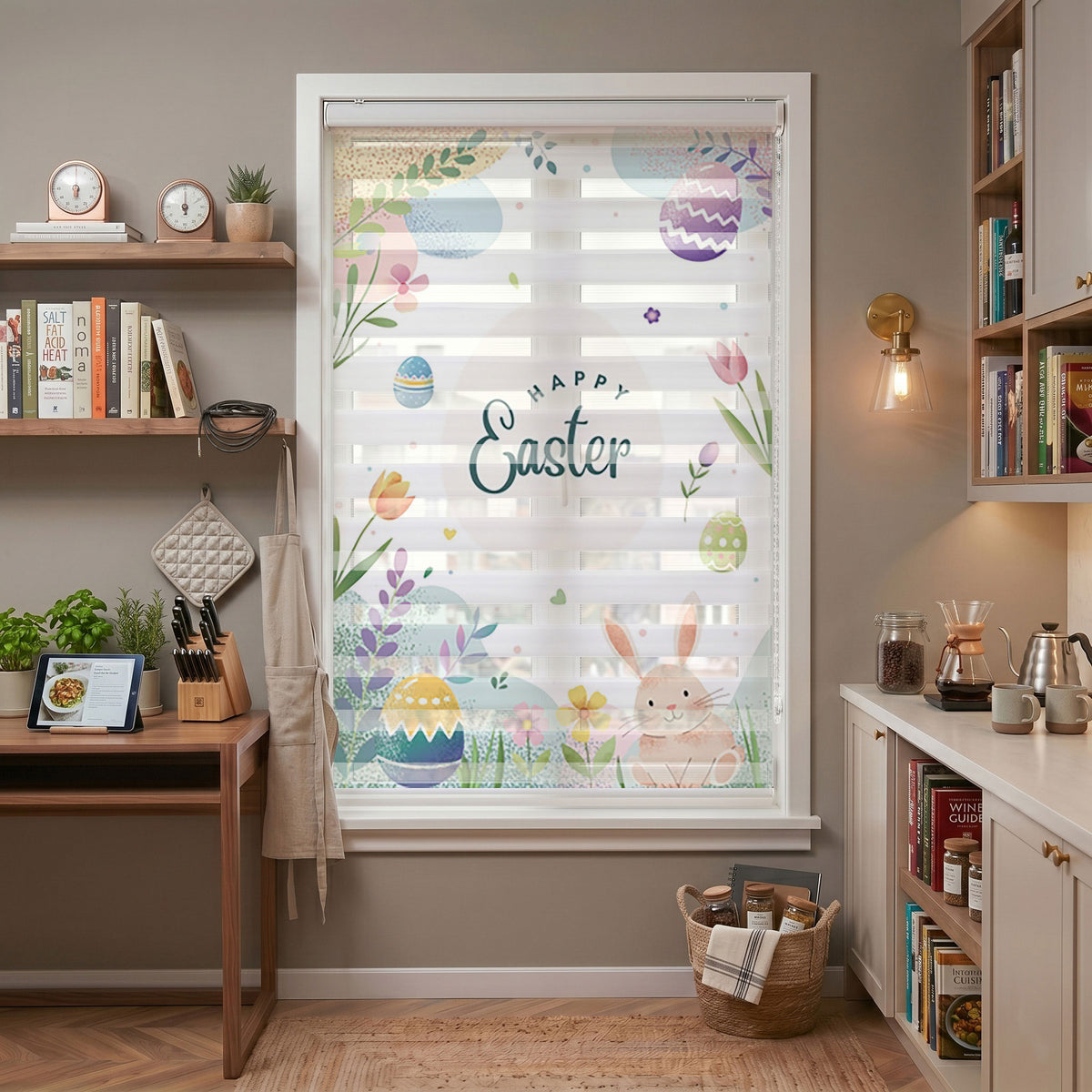 Paskalya Tavşanı Yumurta Laleler Zebra Stor Perde
