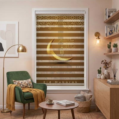 Altın Hilal Geometrik Desen Arapça Yazı Zebra Stor Perde