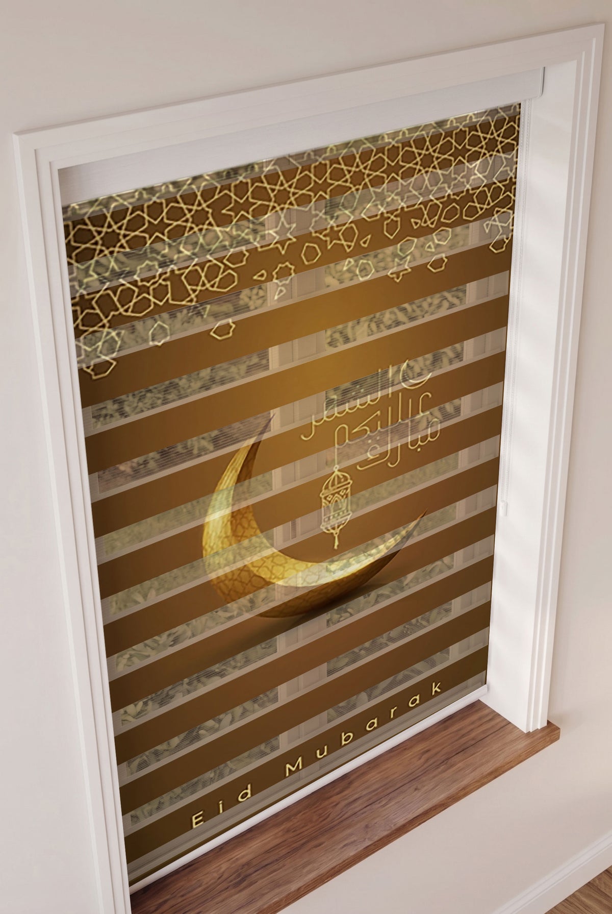 Altın Hilal Geometrik Desen Arapça Yazı Zebra Stor Perde – ürün görseli 2