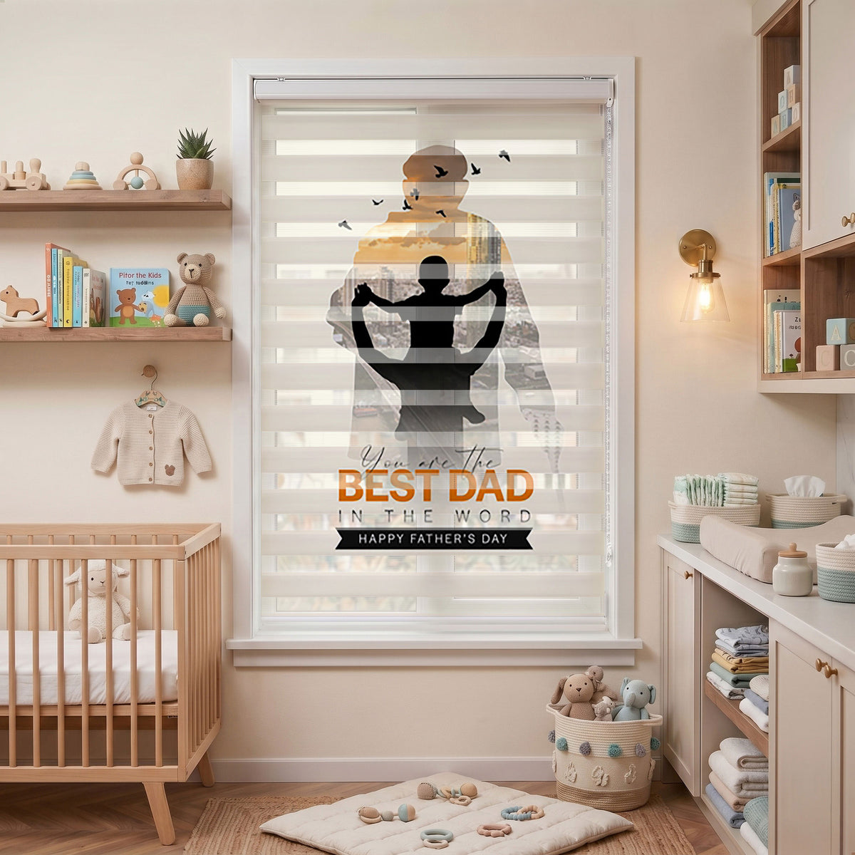 Omuzlarda Çocuk Baba Silueti En İyi Baba Zebra Stor Perde