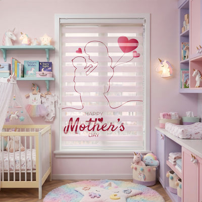 Çizgi Anne Bebek Kalp Balonlar Anneler Zebra Stor Perde