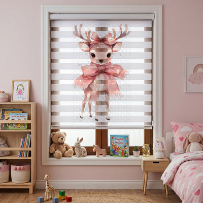 Pembe Fiyonklu Sevimli Geyik Yavrusu Zebra Stor Perde