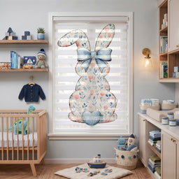 Mavi Fiyonklu Çiçek Motifli Tavşan Pastel Zebra Stor Perde
