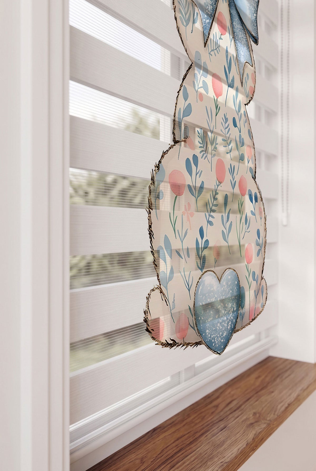 Mavi Fiyonklu Çiçek Motifli Tavşan Pastel Zebra Stor Perde – ürün görseli 4