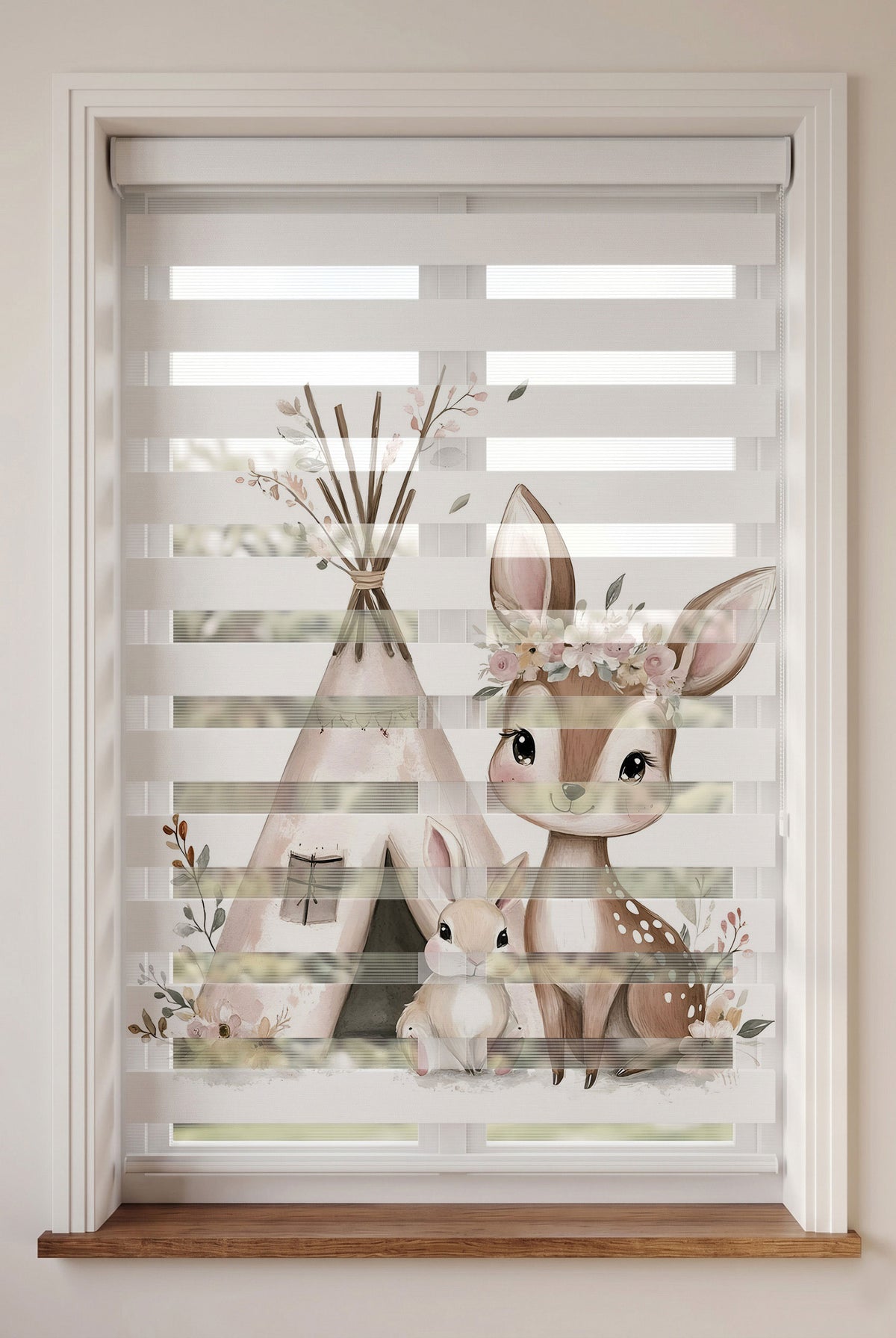 Çiçek Taçlı Geyik Tavşan Çadır Pembe Zebra Stor Perde – ürün görseli 5