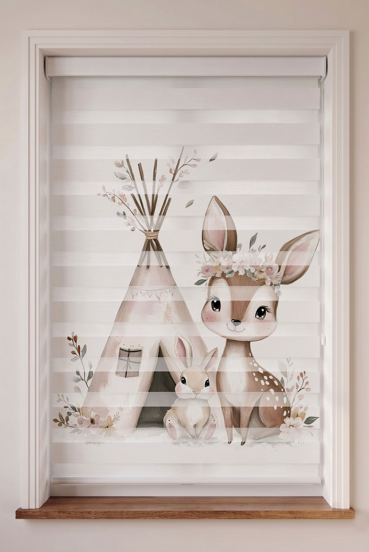 Çiçek Taçlı Geyik Tavşan Çadır Pembe Zebra Stor Perde – ürün görseli 6