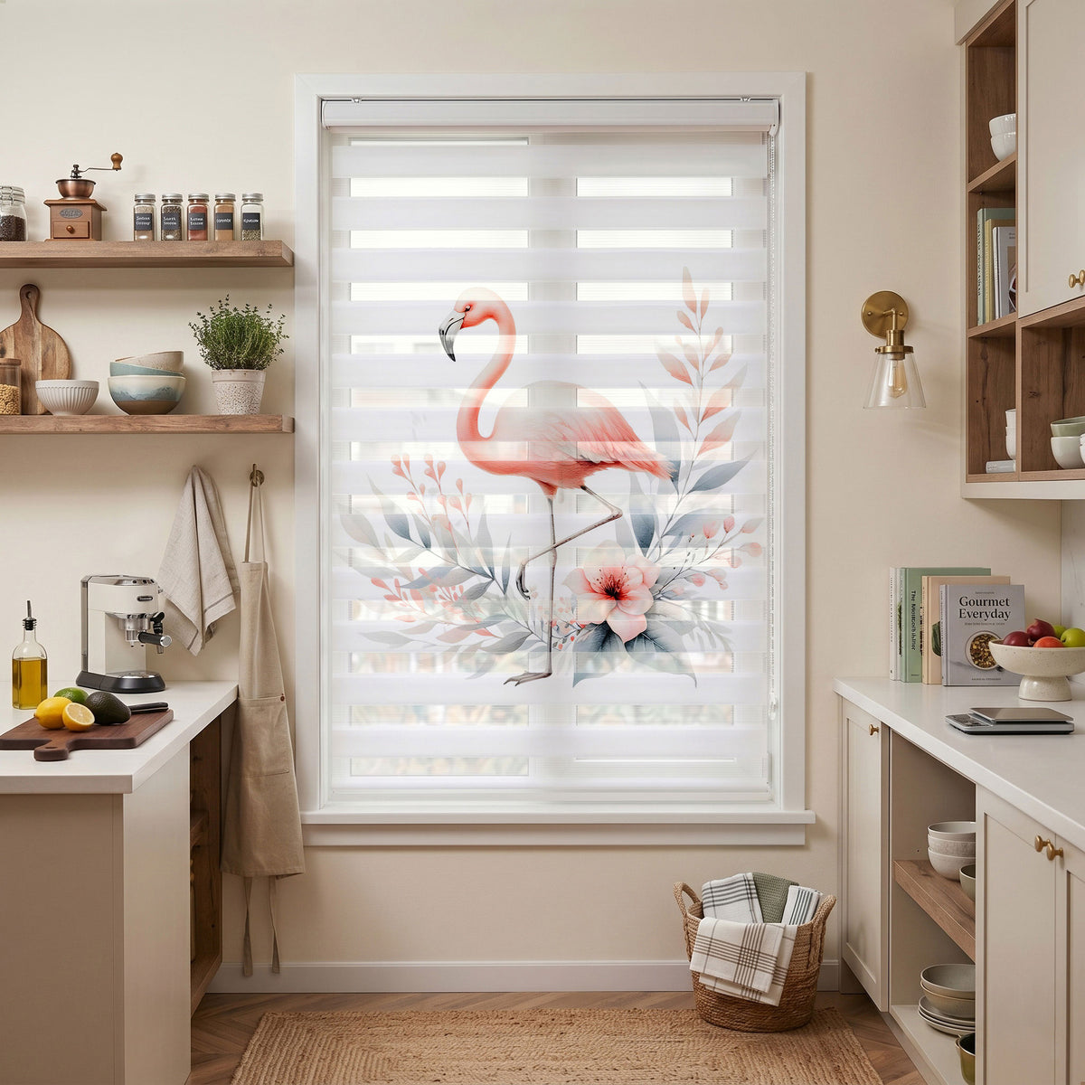 Pembe Flamingo Pastel Yapraklar Çiçekler Zebra Stor Perde – ürün görseli 2