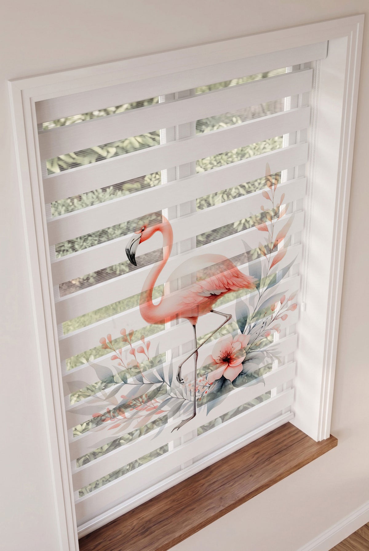 Pembe Flamingo Pastel Yapraklar Çiçekler Zebra Stor Perde – ürün görseli 3